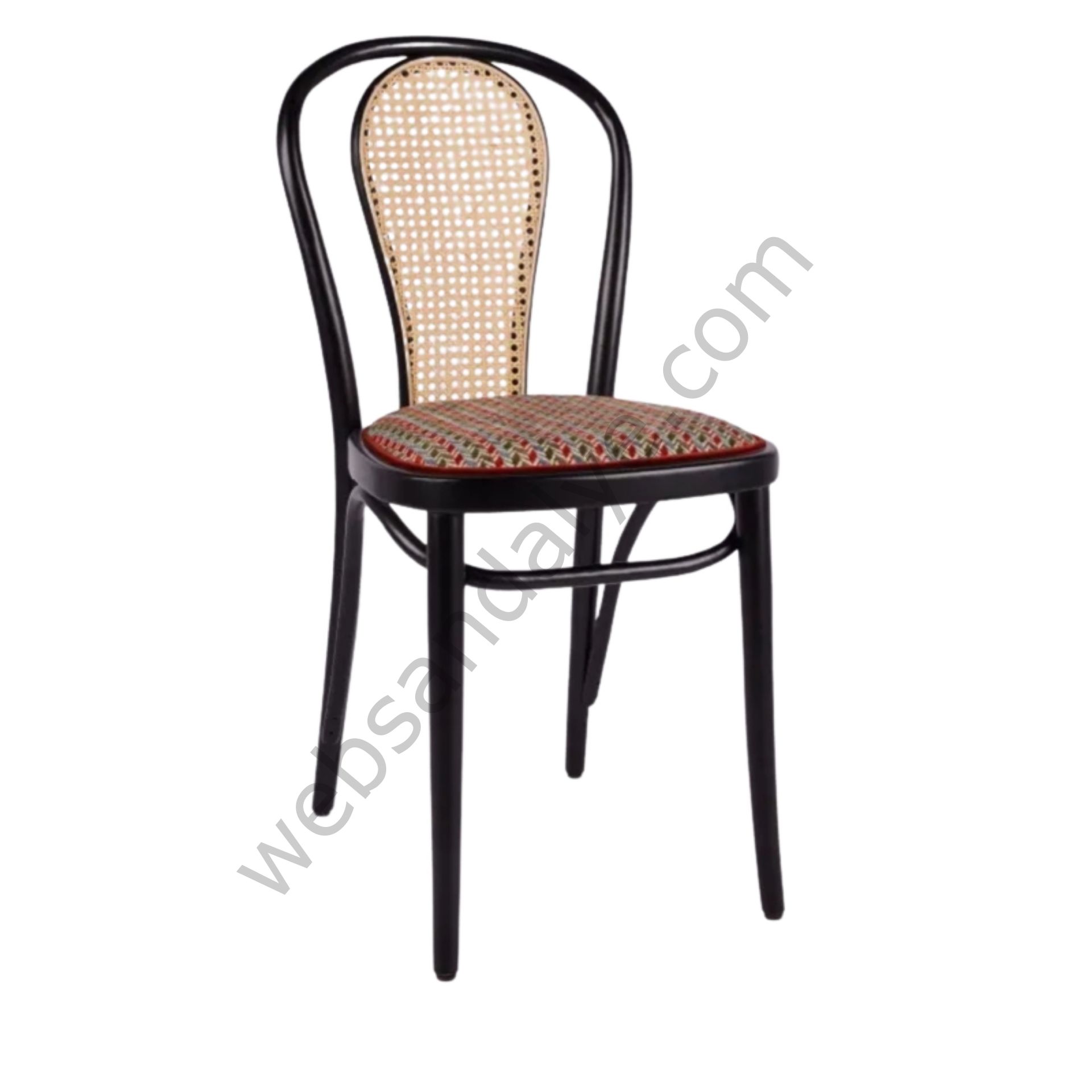 Kopuz Hasırlı Döşemeli Thonet Ahşap Sandalye Siyah