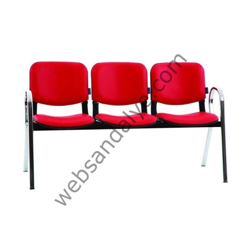 Form Üçlü Bekleme Koltuğu Krom Kırmızı