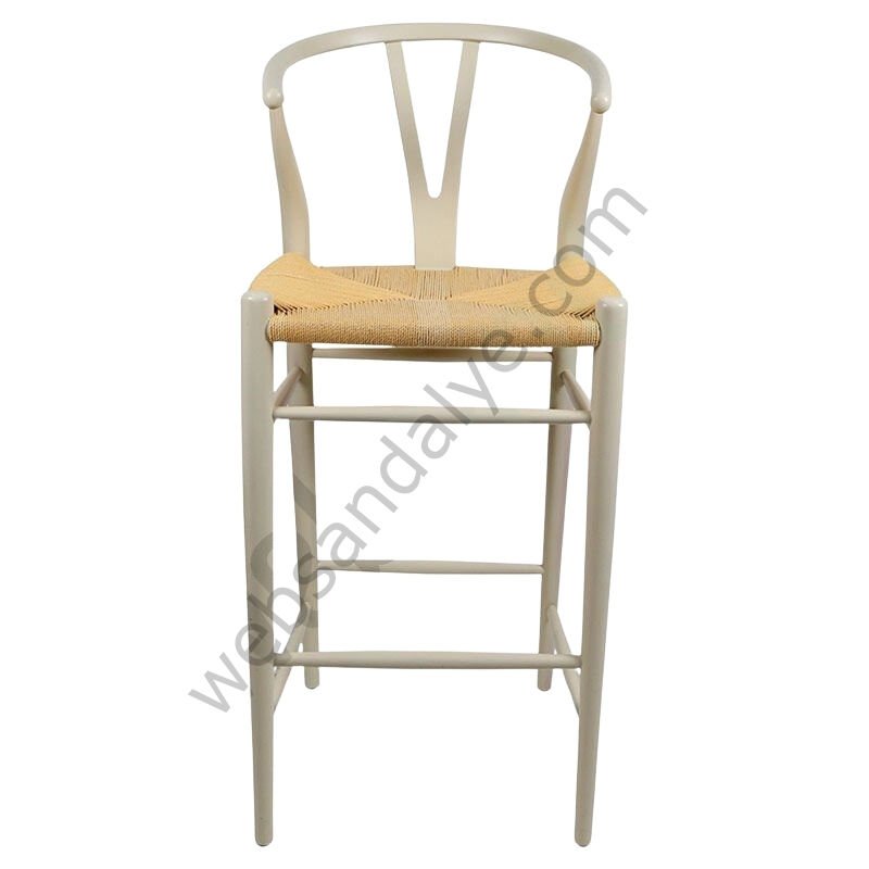 Truva Hasırlı Ahşap Bar Sandalyesi Krem - 65 cm