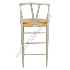 Truva Hasırlı Ahşap Bar Sandalyesi Krem - 65 cm