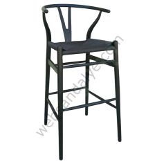 Truva Hasırlı Ahşap Bar Sandalyesi Siyah - 65 cm