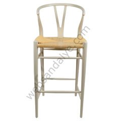 Truva Hasırlı Ahşap Bar Sandalyesi Krem - 75 cm