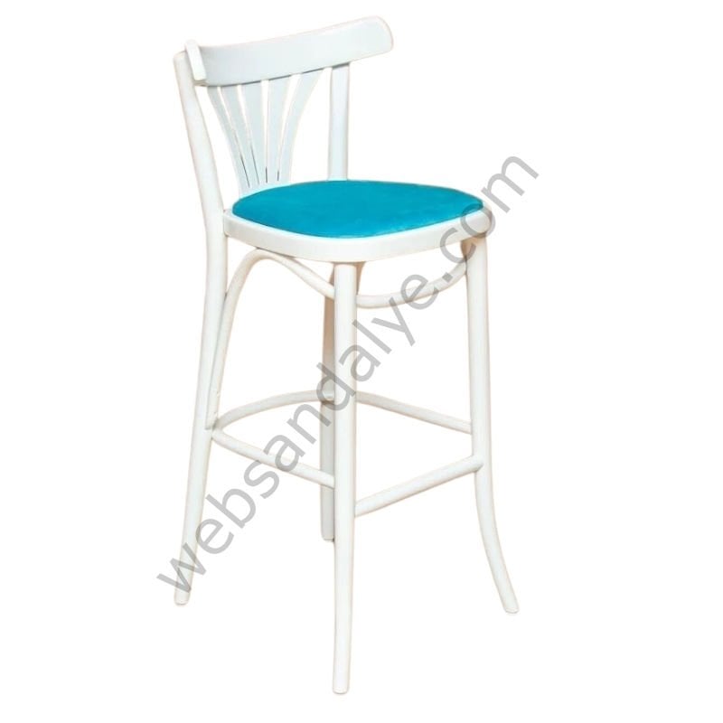 Grovo Döşemeli Thonet Ahşap Bar Sandalyesi Beyaz