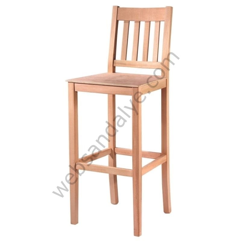 Artigas Çıtalı Izgaralı Ham Ahşap Bar Sandalye 65 CM