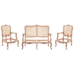 Fransız Hasırlı Oymalı Ham Ahşap Çay Takımı 2+1+1