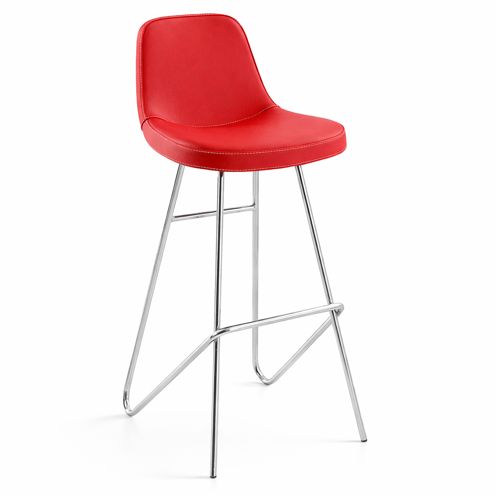 Mini Candy Krom Ayaklı Bar Sandalyesi Kırmızı