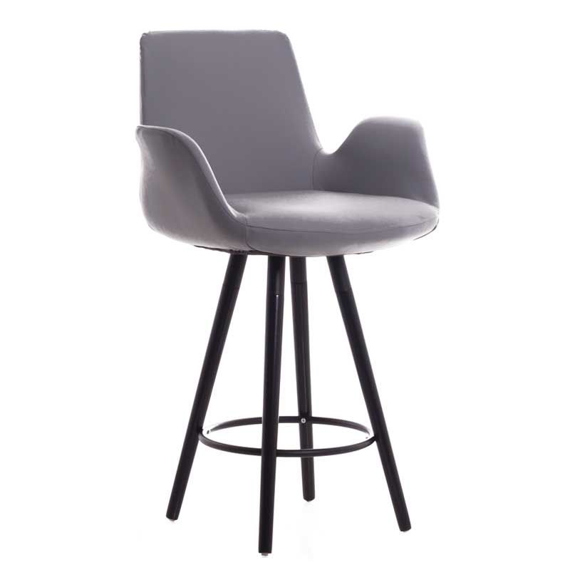 Beril 65 Cm Ahşap Ayaklı Bar Sandalyesi Çimento Grisi