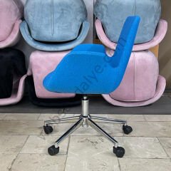 Beril Çalışma Koltuğu Mavi Keten - Krom Ayak