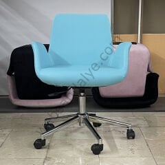 Beril Çalışma Koltuğu Turkuaz Deri - Krom Ayak