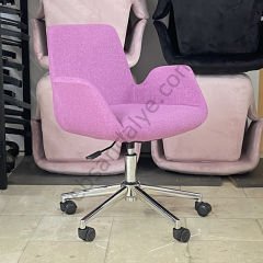 Beril Çalışma Koltuğu Pembe Keten - Krom Ayak