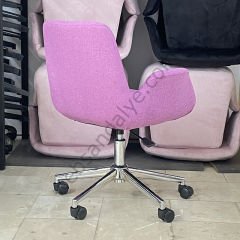 Beril Çalışma Koltuğu Pembe Keten - Krom Ayak