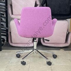 Beril Çalışma Koltuğu Pembe Keten - Krom Ayak