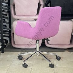 Beril Çalışma Koltuğu Pembe Keten - Krom Ayak