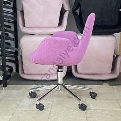 Beril Çalışma Koltuğu Pembe Keten - Krom Ayak
