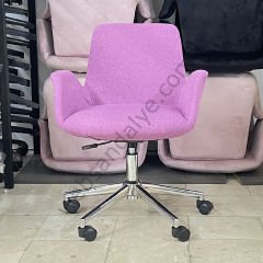 Beril Çalışma Koltuğu Pembe Keten - Krom Ayak
