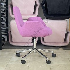 Beril Çalışma Koltuğu Pembe Keten - Krom Ayak