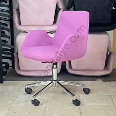 Beril Çalışma Koltuğu Pembe Keten - Krom Ayak