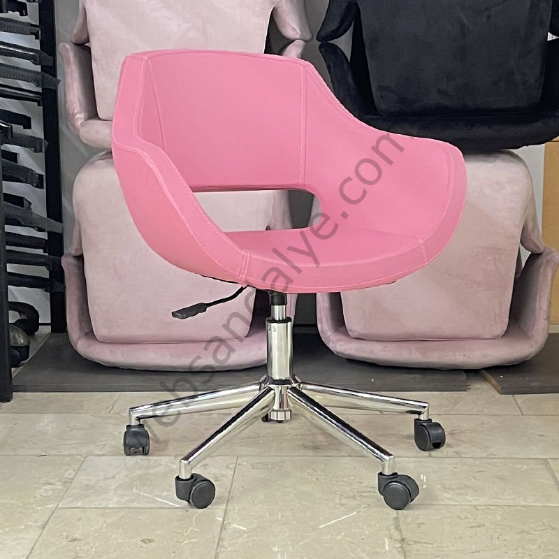 Zaga Çalışma Koltuğu Pembe Deri - Krom Ayak