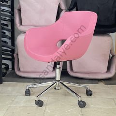 Zaga Çalışma Koltuğu Pembe Deri - Krom Ayak