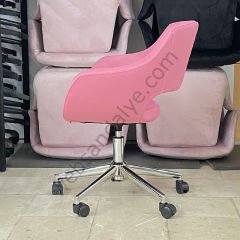 Zaga Çalışma Koltuğu Pembe Deri - Krom Ayak