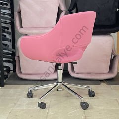 Zaga Çalışma Koltuğu Pembe Deri - Krom Ayak