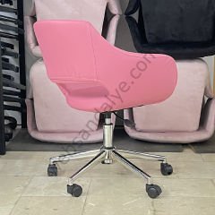Zaga Çalışma Koltuğu Pembe Deri - Krom Ayak