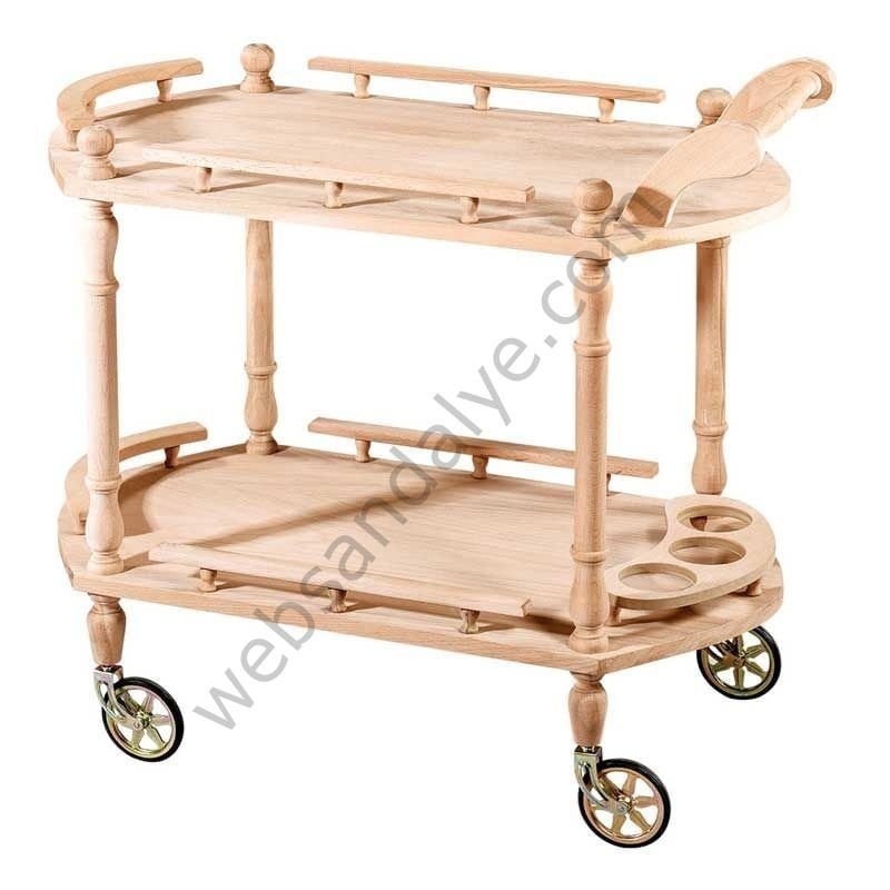 Ares Oval Ham Ahşap Servis Arabası