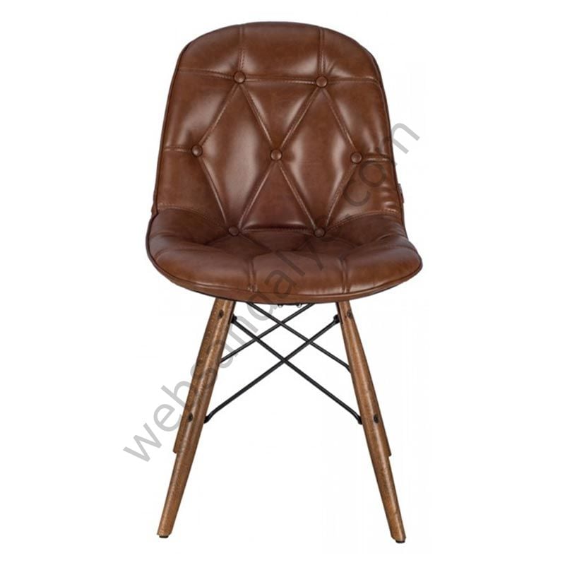 Eames Kapitone Ahşap Sandalye Kahve Kahve