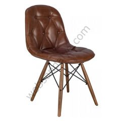 Eames Kapitone Ahşap Sandalye Kahve Kahve