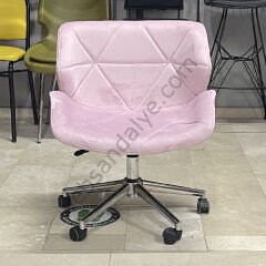 Roz Çalışma Koltuğu Pembe - Krom Ayak
