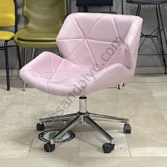 Roz Çalışma Koltuğu Pembe - Krom Ayak