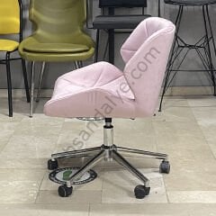 Roz Çalışma Koltuğu Pembe - Krom Ayak