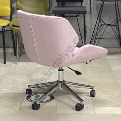 Roz Çalışma Koltuğu Pembe - Krom Ayak