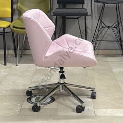 Roz Çalışma Koltuğu Pembe - Krom Ayak