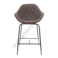 Arfa Desenli Metal Ayak  Bar Sandalyesi Kahve Keten - 75 CM