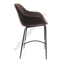 Arfa Desenli Metal Ayak  Bar Sandalyesi Kahve Keten - 75 CM