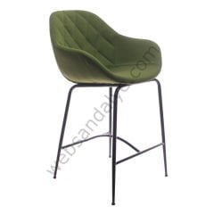 Arfa Desenli Metal Ayak  Bar Sandalyesi Yeşil Keten - 75 CM