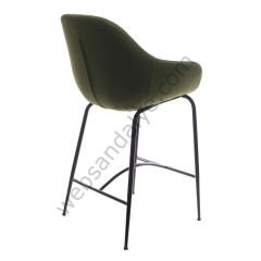 Arfa Desenli Metal Ayak  Bar Sandalyesi Yeşil Keten - 75 CM