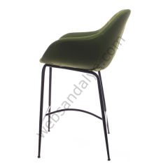 Arfa Desenli Metal Ayak  Bar Sandalyesi Yeşil Keten - 75 CM