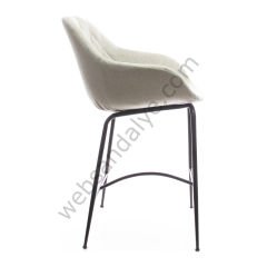 Arfa Desenli Metal Ayak  Bar Sandalyesi Krem Keten - 75 CM