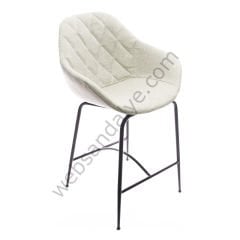 Arfa Desenli Metal Ayak  Bar Sandalyesi Krem Keten - 75 CM