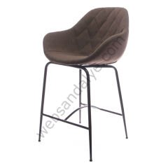 Arfa Desenli Metal Ayak  Bar Sandalyesi Kahve Keten - 65 CM