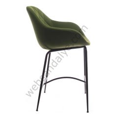 Arfa Desenli Metal Ayak  Bar Sandalyesi Yeşil Keten - 65 CM