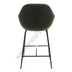 Arfa Desenli Metal Ayak  Bar Sandalyesi Yeşil Keten - 65 CM