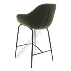Arfa Desenli Metal Ayak  Bar Sandalyesi Yeşil Keten - 65 CM