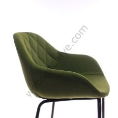 Arfa Desenli Metal Ayak  Bar Sandalyesi Yeşil Keten - 65 CM