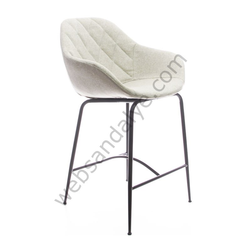 Arfa Desenli Metal Ayak  Bar Sandalyesi Krem Keten - 65 CM