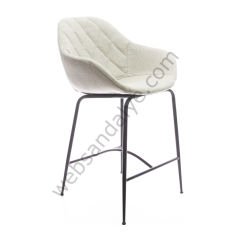 Arfa Desenli Metal Ayak  Bar Sandalyesi Krem Keten - 65 CM