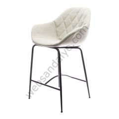 Arfa Desenli Metal Ayak  Bar Sandalyesi Krem Keten - 65 CM