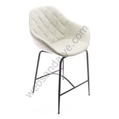 Arfa Desenli Metal Ayak  Bar Sandalyesi Krem Keten - 65 CM